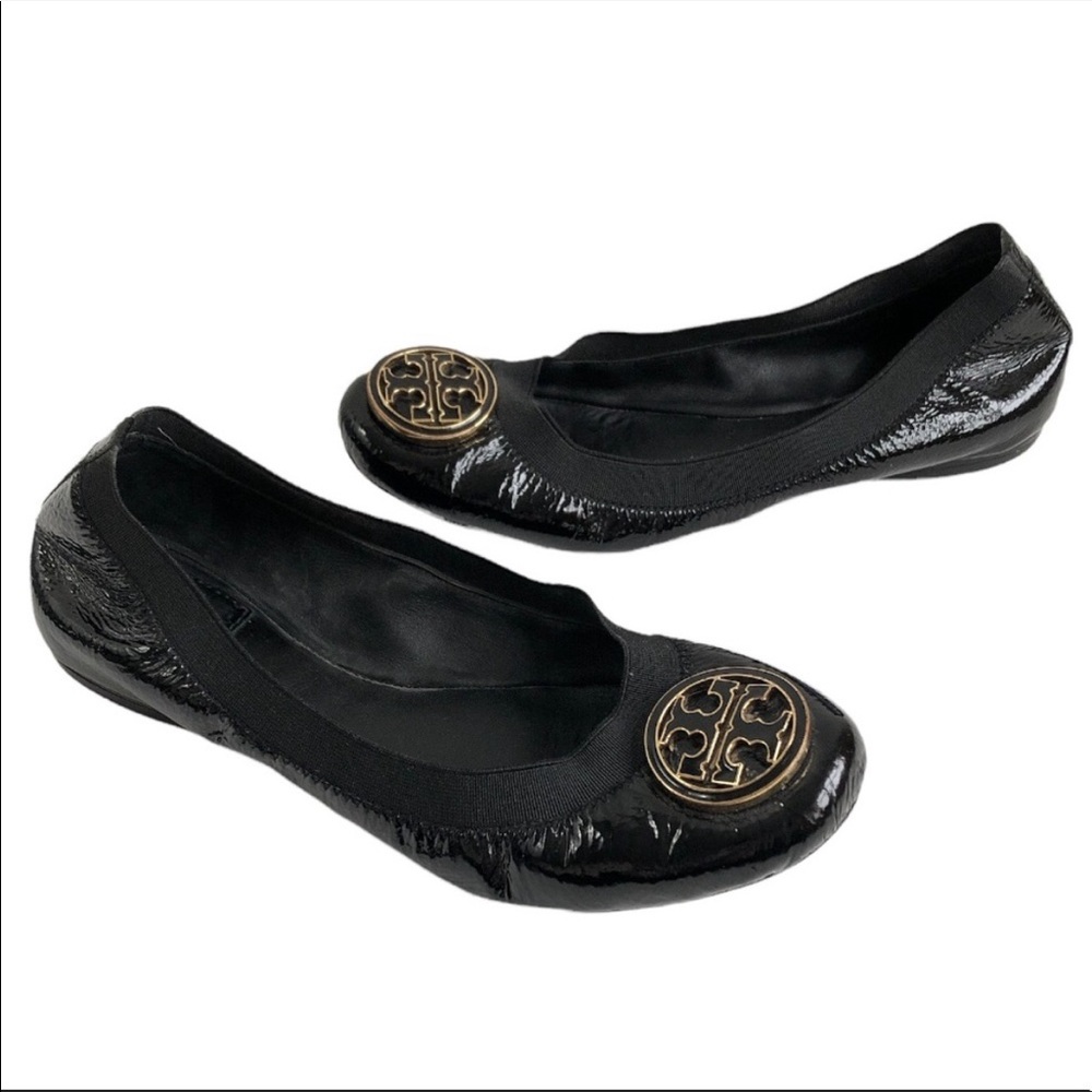 Tory Burch Caroline Black Patent Leather Ballerina Flat